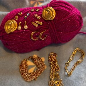 Golden Jewelry assortment with earrings and bracelets